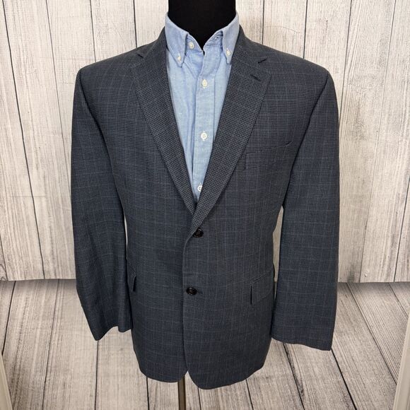 Lauren Ralph Lauren 44S Blue Houndstooth Silk & Wool 2-Button Sports Coat - Picture 1 of 8